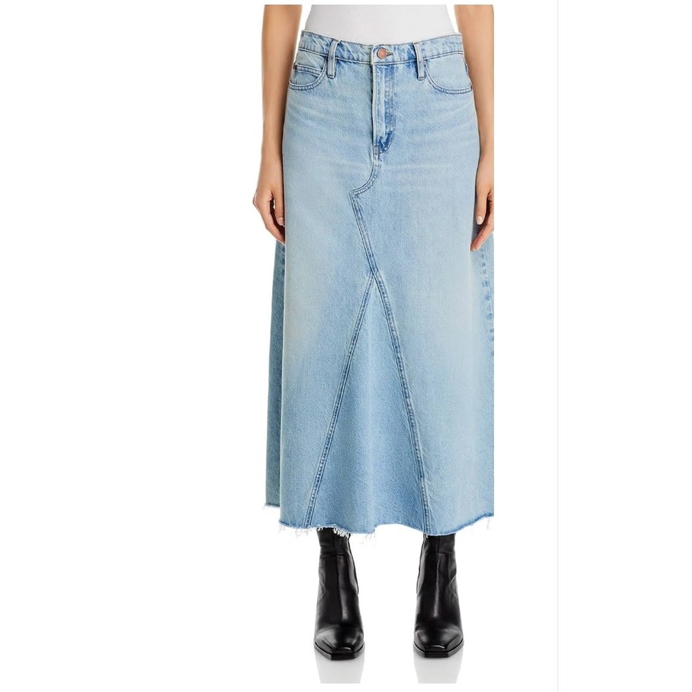 FRAME‎ The Dorothy Denim Maxi Skirt Light Wash August Raw Hem Size 31 NEW